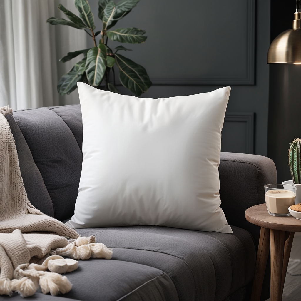 Cozy Modern Living Room with Plush White Throw Pillow Mockup