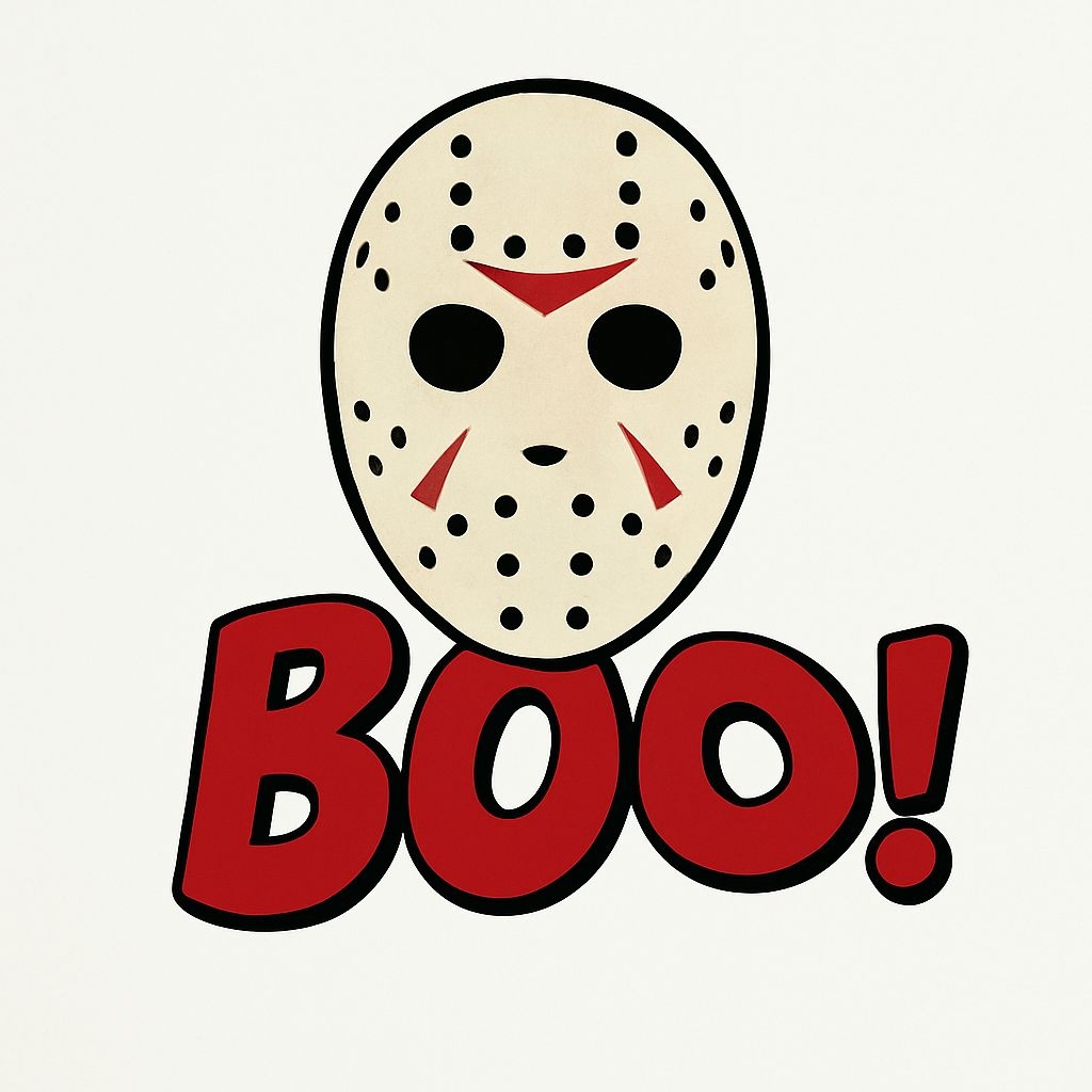 Cream Hockey Mask with Bold Boo Text Halloween Sticker