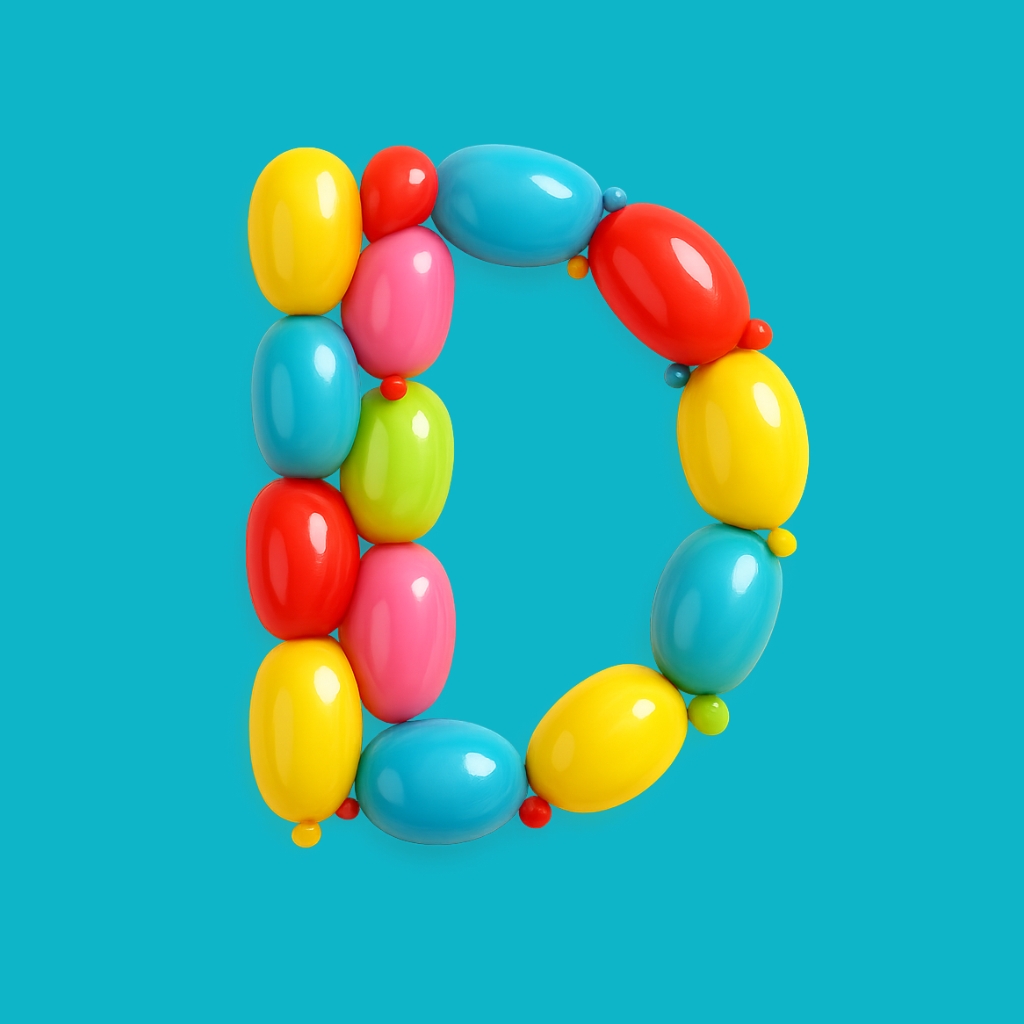 Glossy Balloon Letter D 3D Illustration on Sky Blue Background Monogram