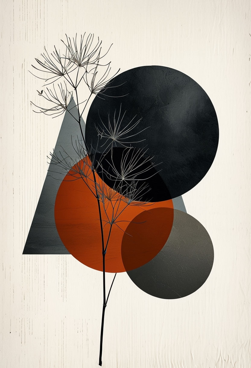 Serene Minimalist Plant Abstract Art with Geometric Shapes