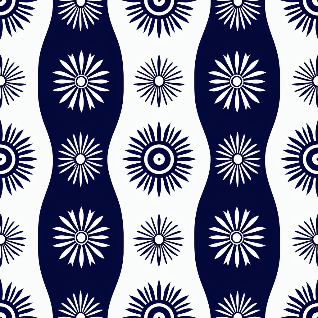 Navy Blue and White Geometric Sunburst Pattern Design Seamless Patterns