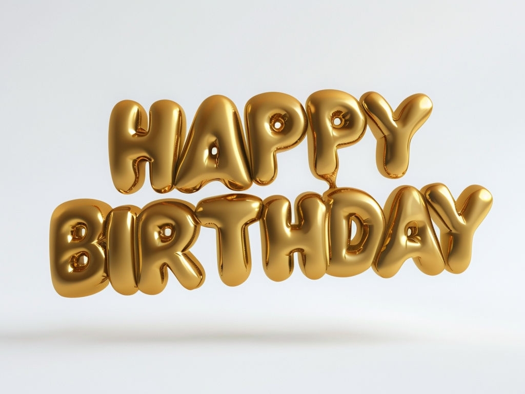 Glossy Gold Happy Birthday 3D Text Illustration Card