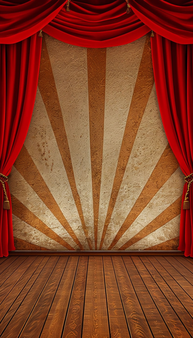 Elegant Vintage Stage Backdrop with Red Velvet Curtains Social Media Post