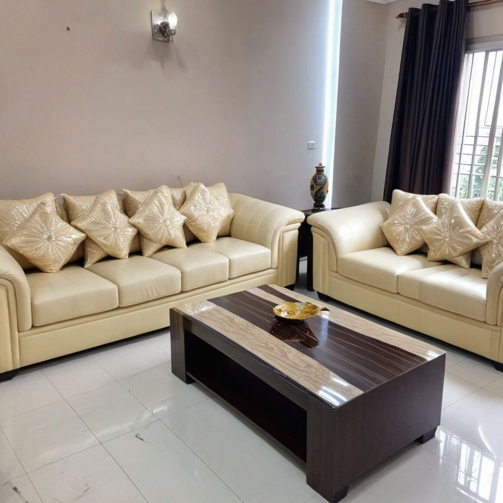 HD image of a cream coloured sofa set in a Nigerian home by Neze Amaobi