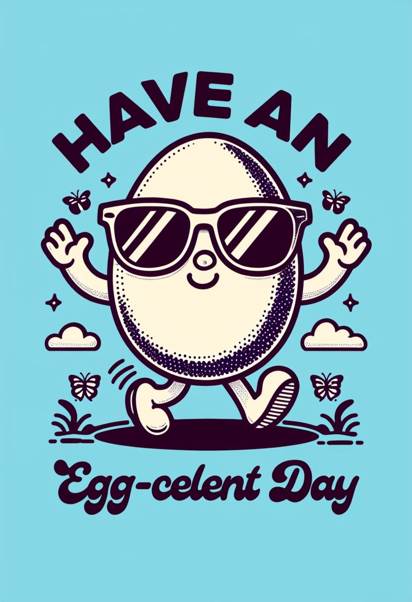 Cheerful Vintage Egg Character 'Have An Egg-celent Day' Card