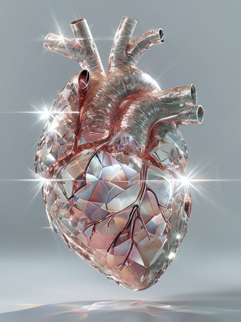 Crystalline Human Heart 3D Rendering with Iridescent Details Art