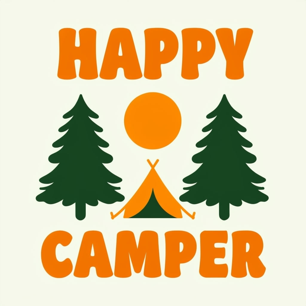 Cheerful Happy Camper Minimalist Outdoor Design T-Shirt