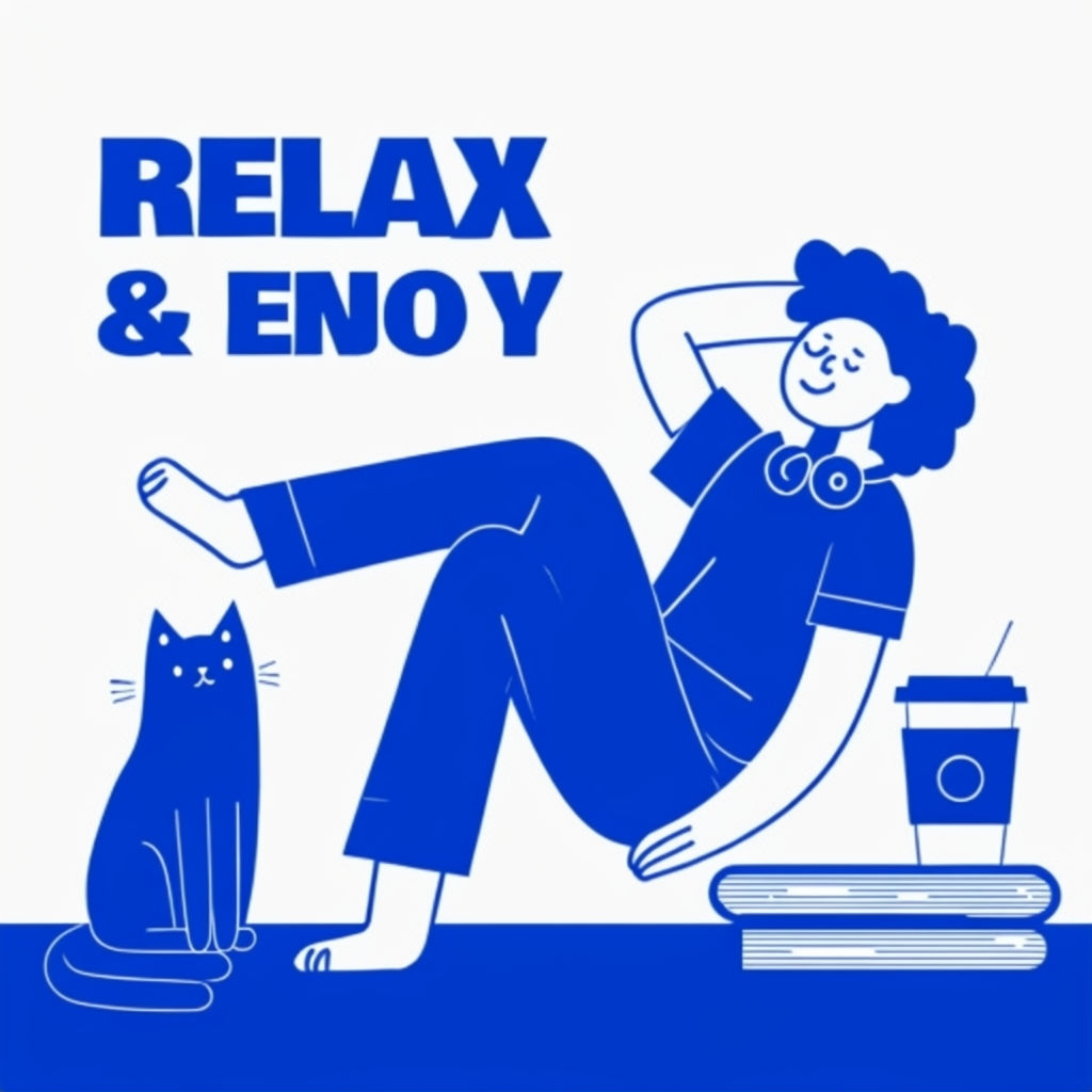 Serene Relaxing Weekend Vector Illustration of Person and Cat Art