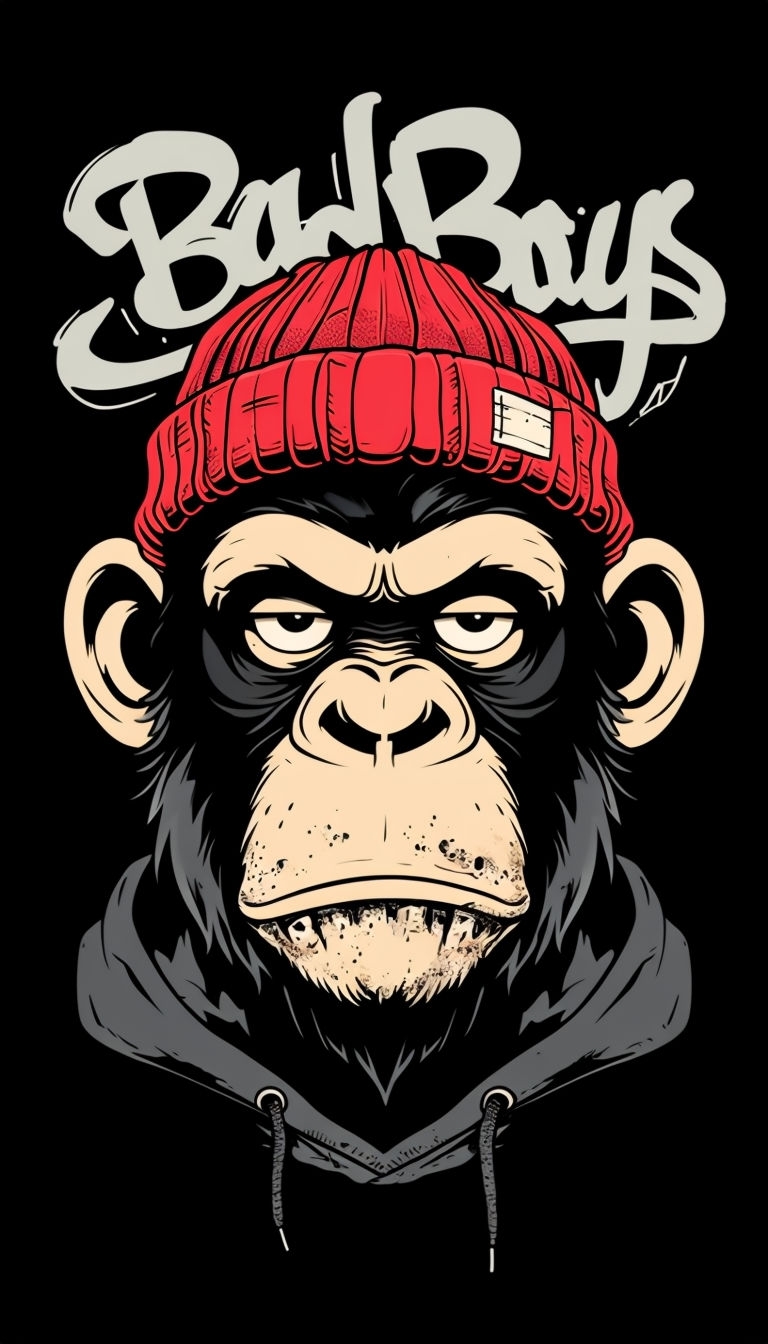 Stylized Cartoon Chimpanzee with Bad Boys Graffiti Mobile Wallpaper
