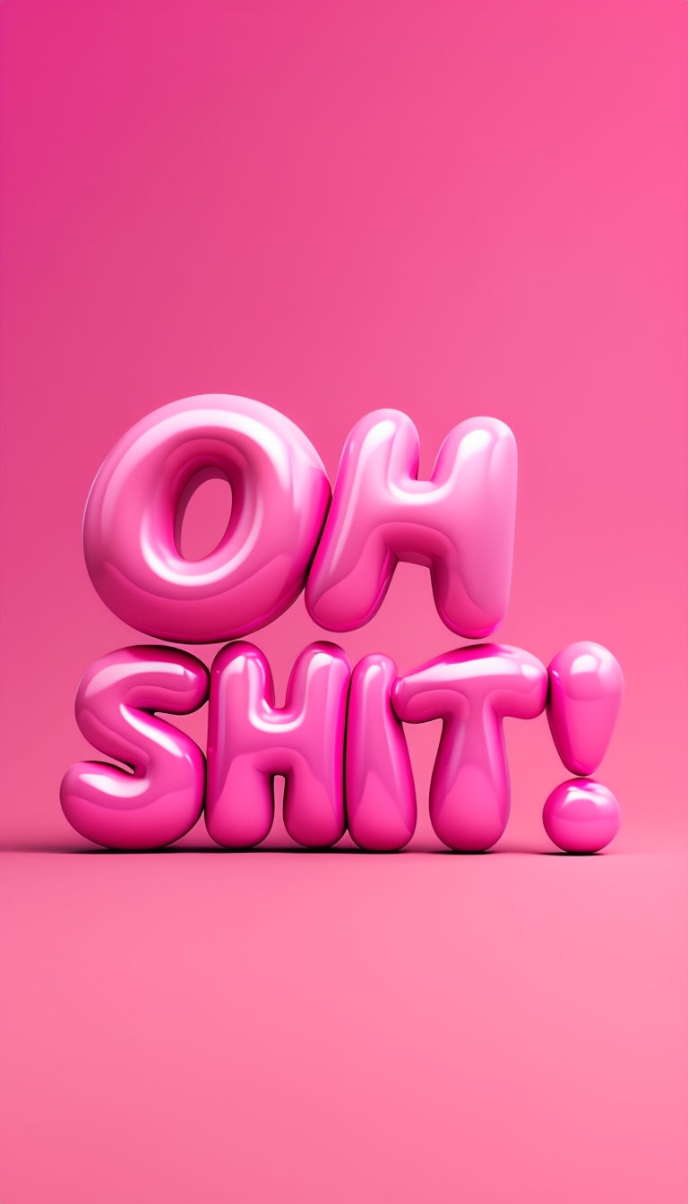 Glossy Pink 3D OH SHIT! Typography Artwork Mobile Wallpaper