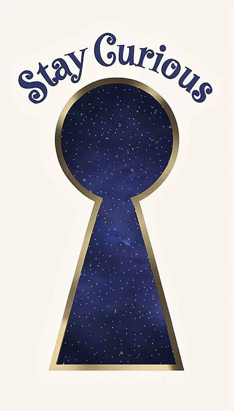 Curiosity Keyhole with Starry Scene and Whimsical Text Poster