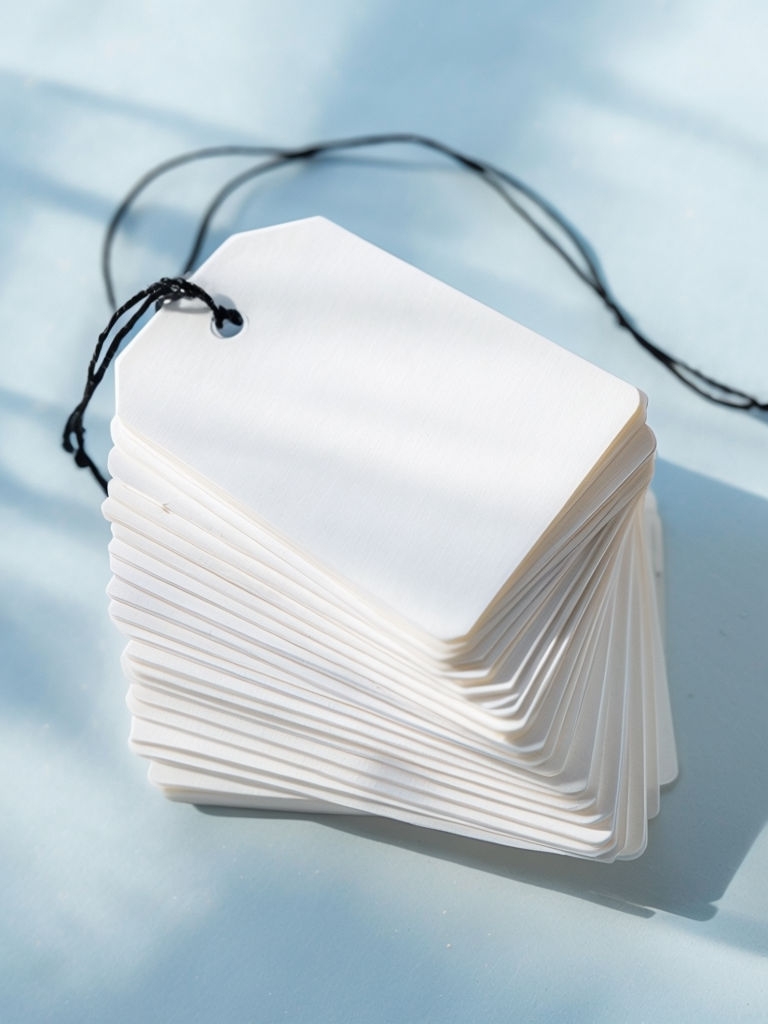 Elegant Stack of Blank White Hangtags with Black String Mockup