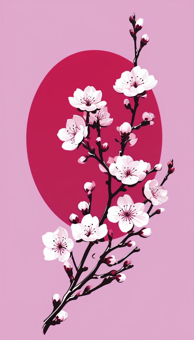 Minimalist Cherry Blossom Branch Illustration on Pink Background Phone Case Cover