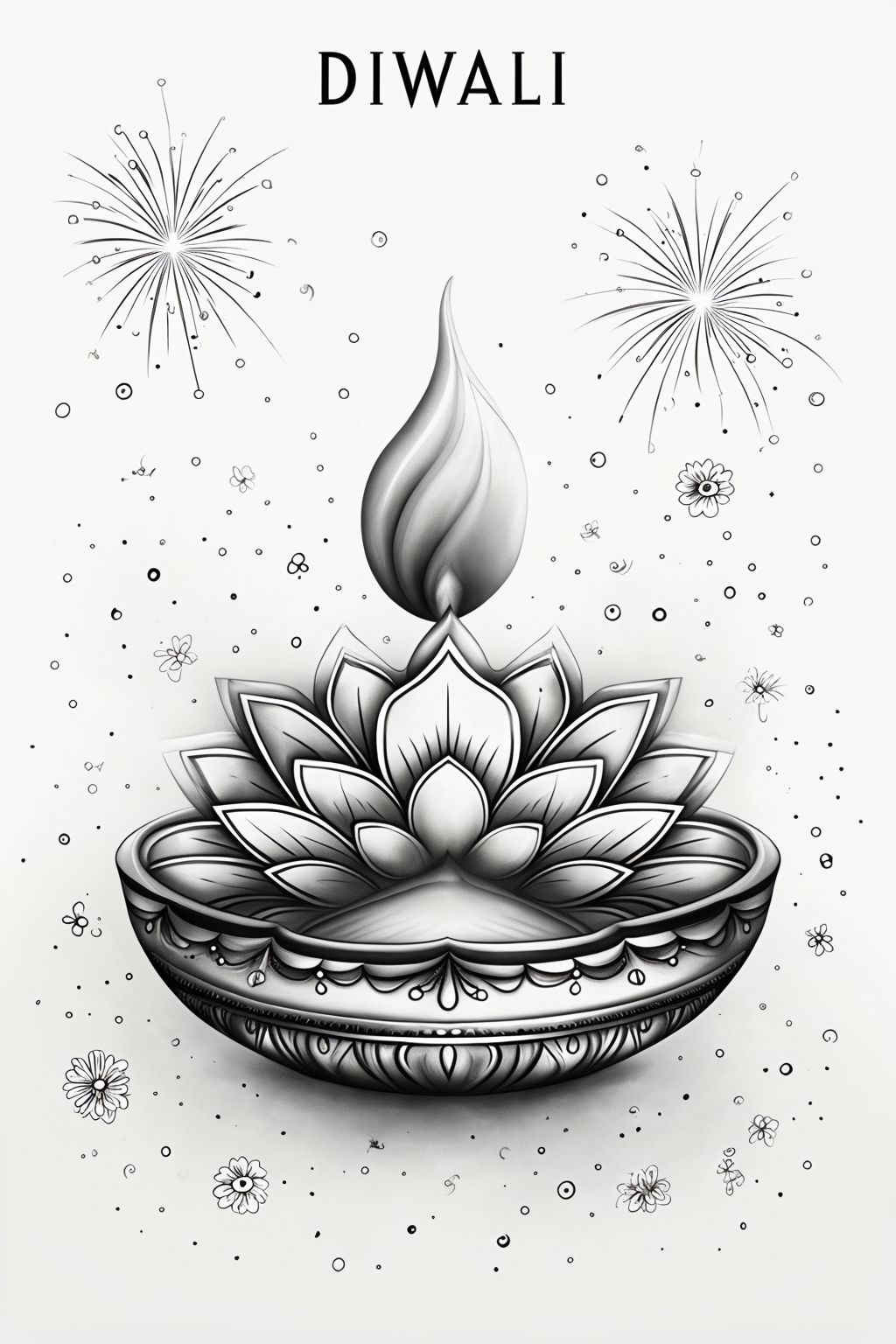 Simple Line Drawing of Traditional Diya Lamp for Coloring Book Pages -  Playground, image size:1024x1536