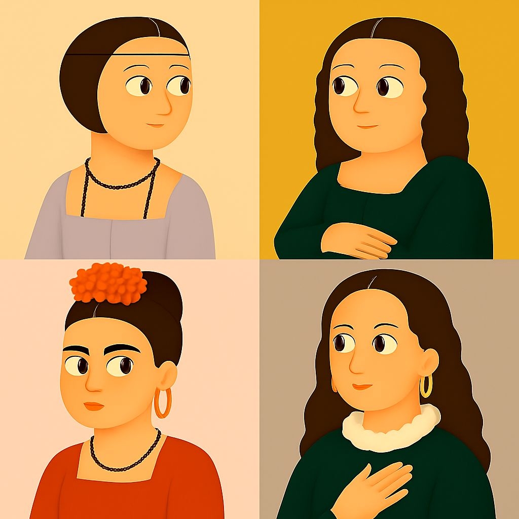 Stylized Women's Portraits in Colorful Quadrants Seamless Pattern