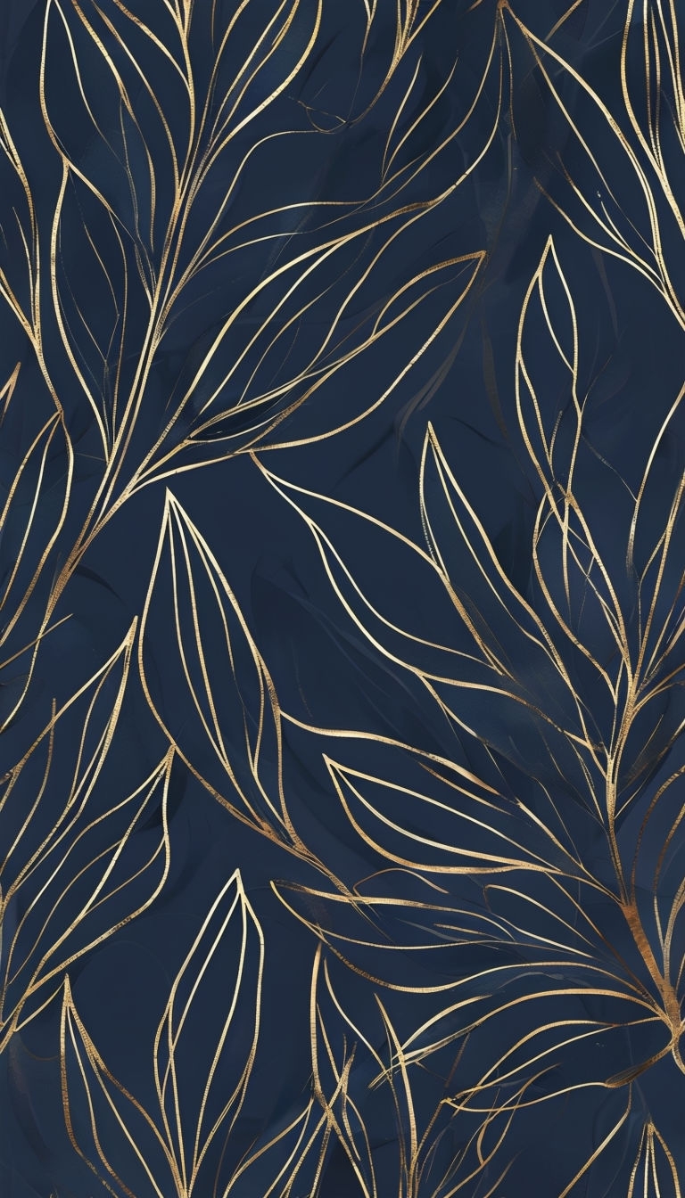 Elegant Navy Blue and Gold Botanical Pattern Phone Case Cover