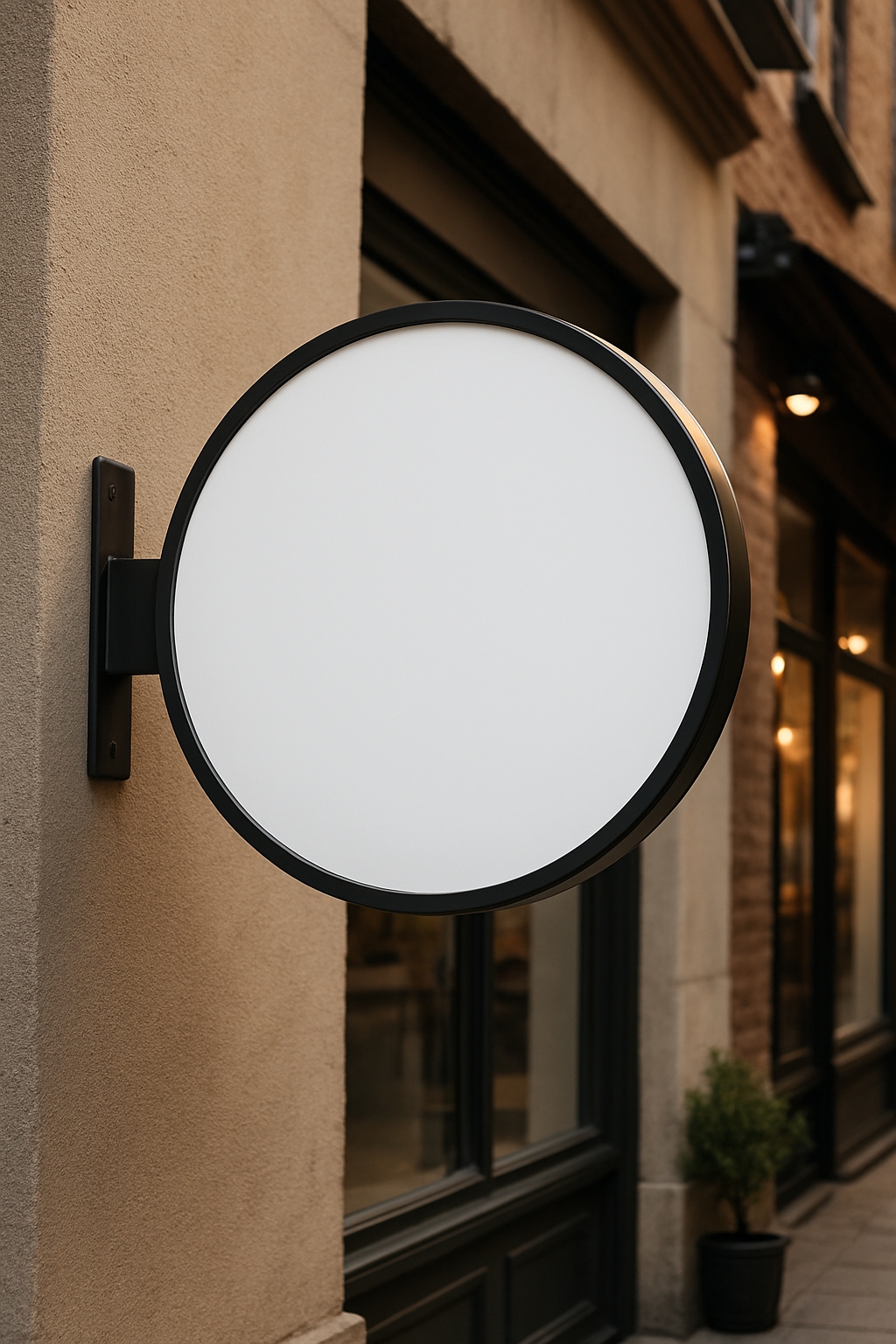 Modern Oval Signage on Beige Textured Wall Mockup