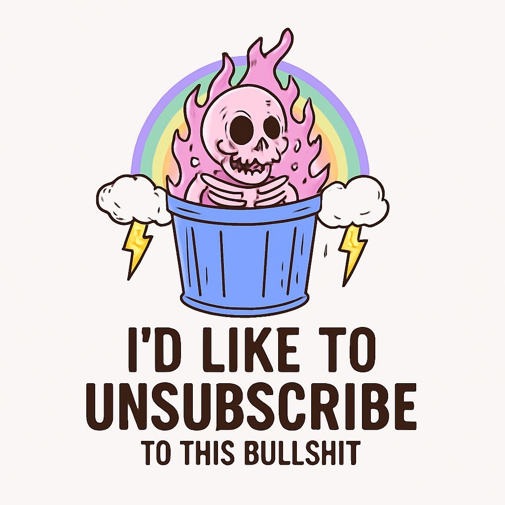 Pink Skull in Trash Can with Rainbow and Flames Sticker