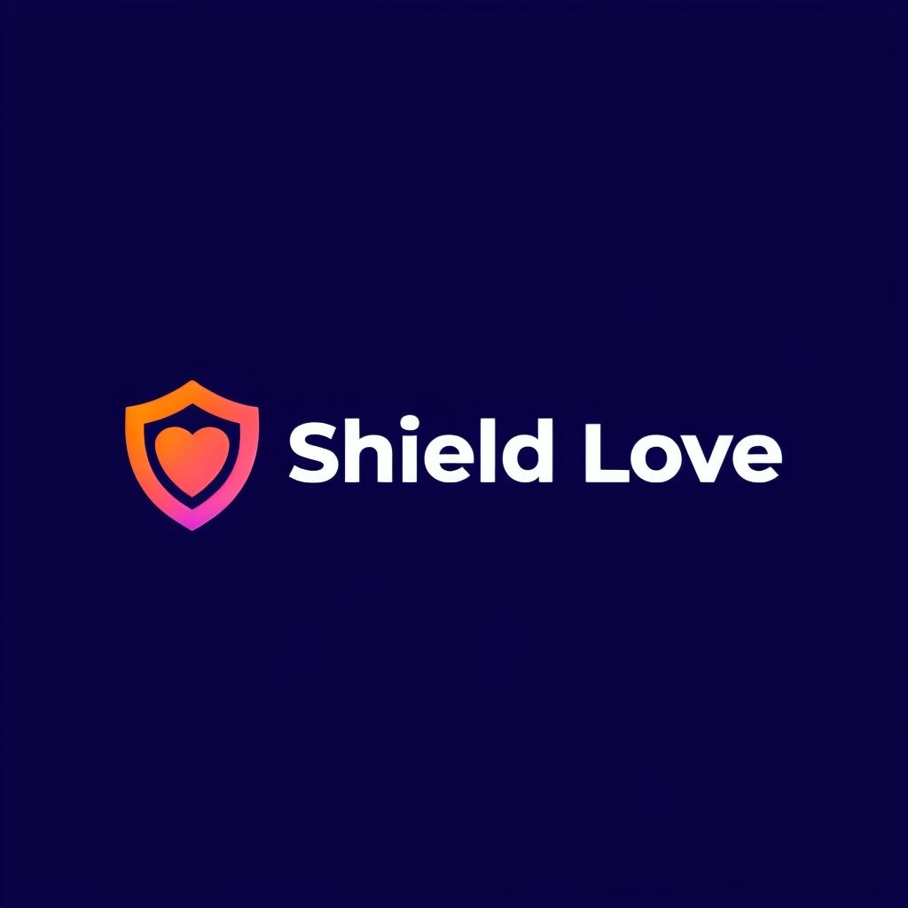 Minimalist Shield Love Logo with Heart Icon on Navy Background