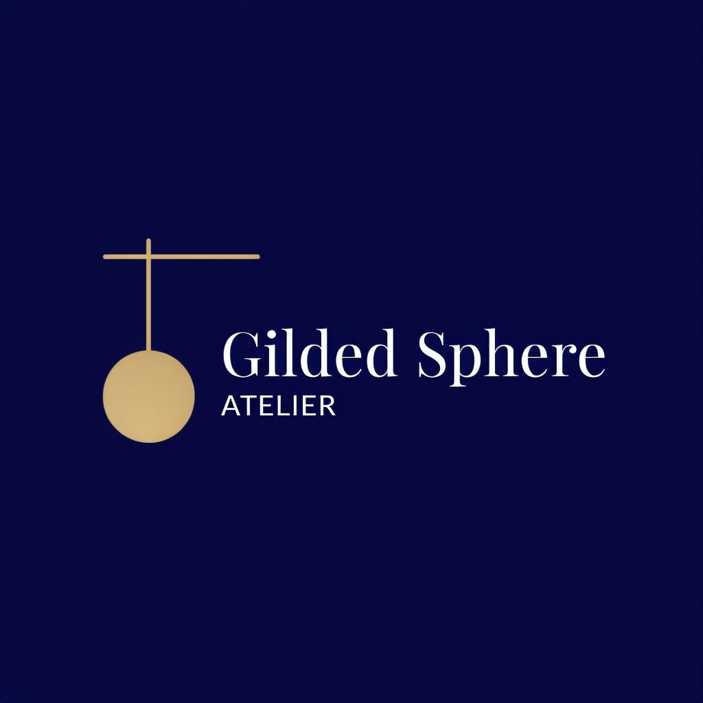Elegant Gilded Sphere Artisan Jewelry Logo Design on Navy Background