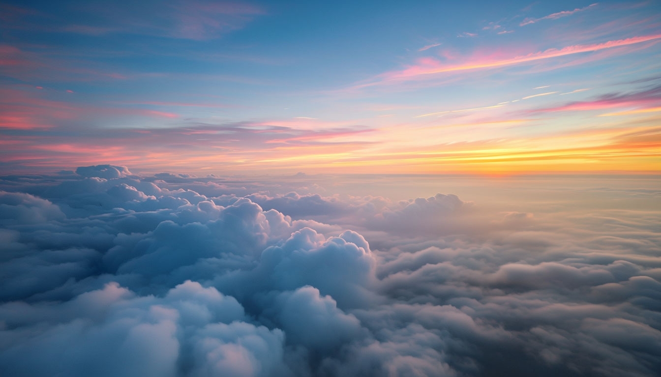 Serene Aerial Cloudscape with Dreamy Sunset Sky Virtual Backgrounds