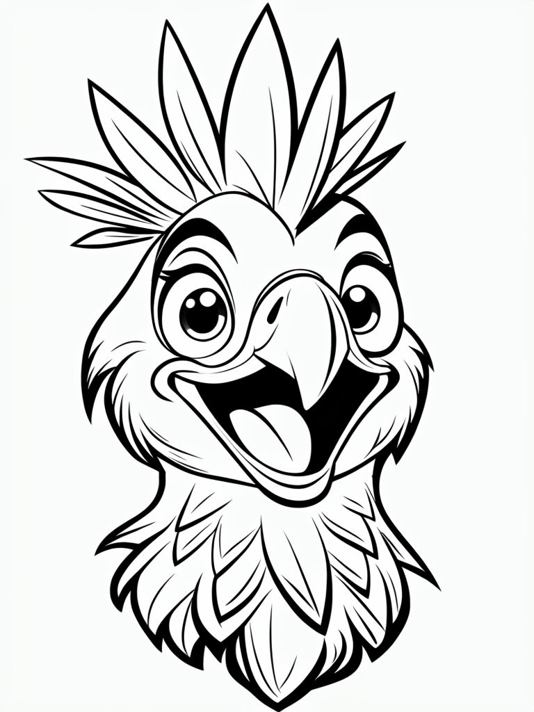 Cheerful Cartoon Parrot Head Illustration for Coloring Book Pages