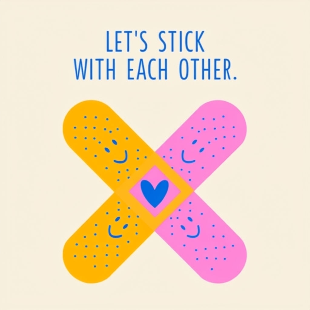 Cheerful Crossing Band-Aids Design with Heart T-Shirt