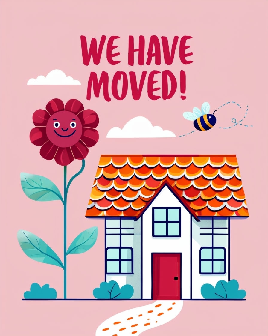 Whimsical We Have Moved Announcement Illustration Card