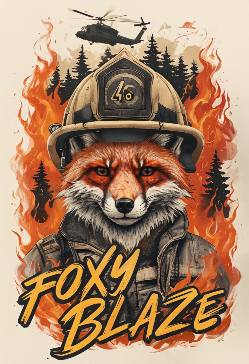 Fierce Fox Firefighter Action Illustration