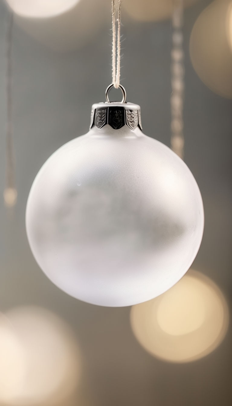 Elegant Blank White Christmas Ornament Mockup with Soft Bokeh Background Mockup