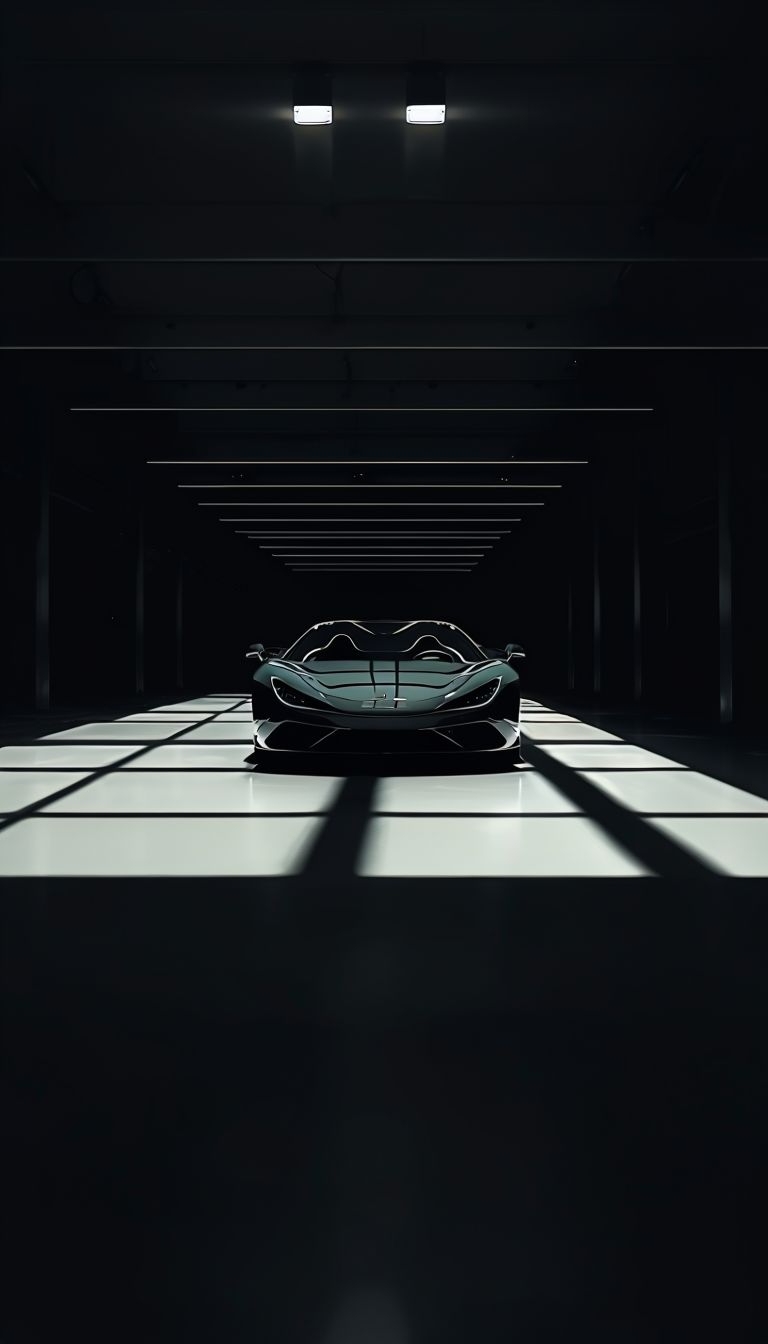 Sleek Dark Green Sports Car in Dramatic Lighting Mobile Wallpaper