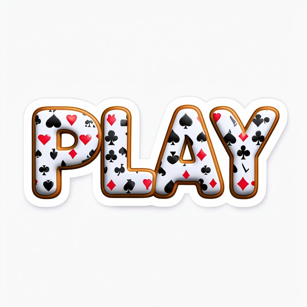 Playful Cookie-Style 'PLAY' Letters with Card Suits Sticker