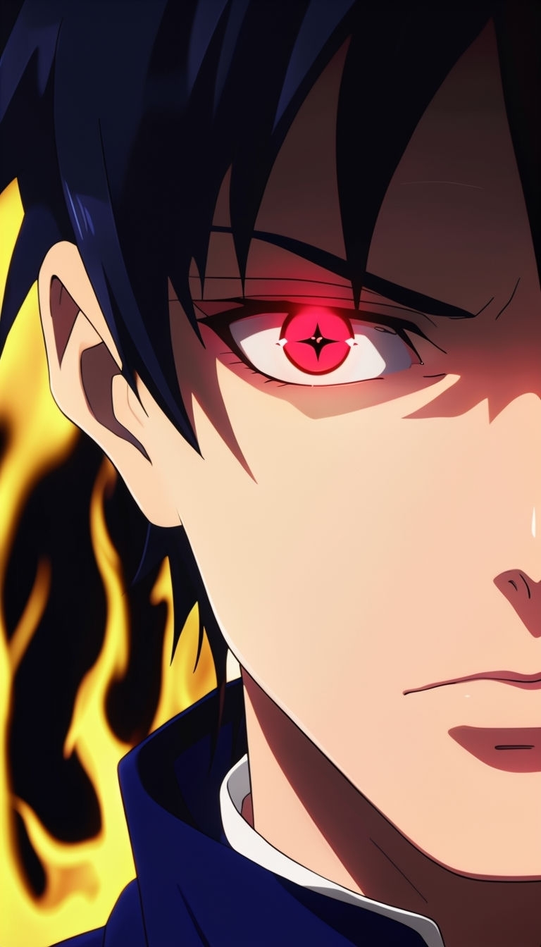 Intense Anime Character with Glowing Crimson Eye Wallpaper