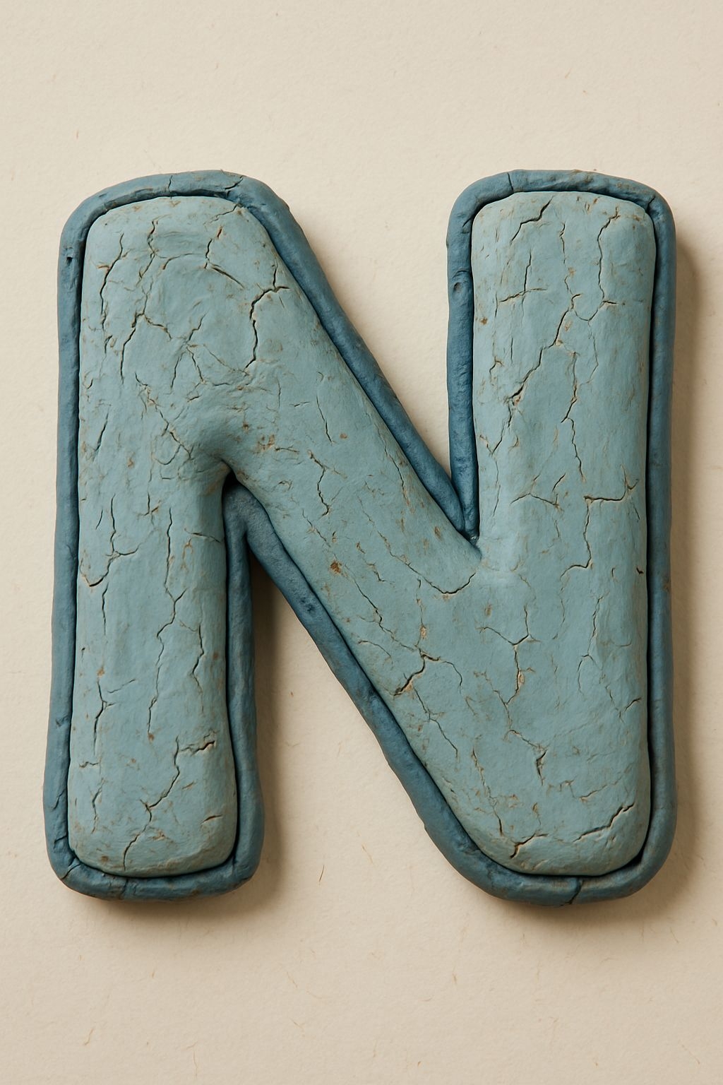 Textured Pale Teal Letter N with Rustic Cracks Monogram