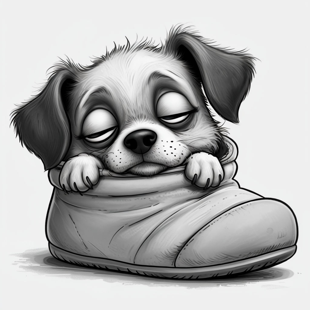 Adorable Cartoon Puppy Tucked in Slipper T-shirt