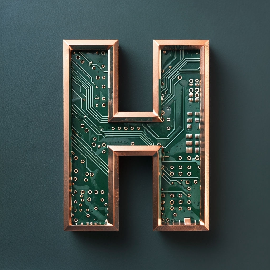 Modern Green Copper Circuit Board Monogram Design