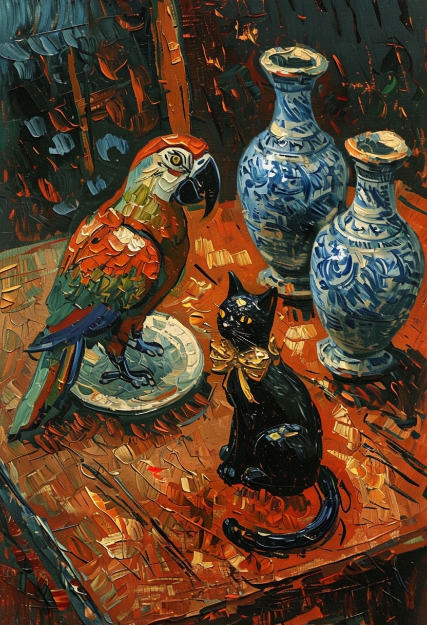 Vivid Van Gogh Inspired Still Life Painting of Decorative Objects Art