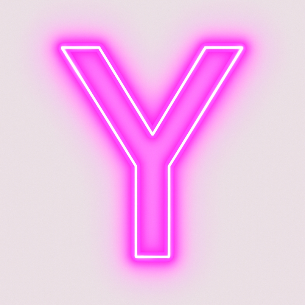 Stylized Neon Letter Y Illustration on Light Gray Background Monogram