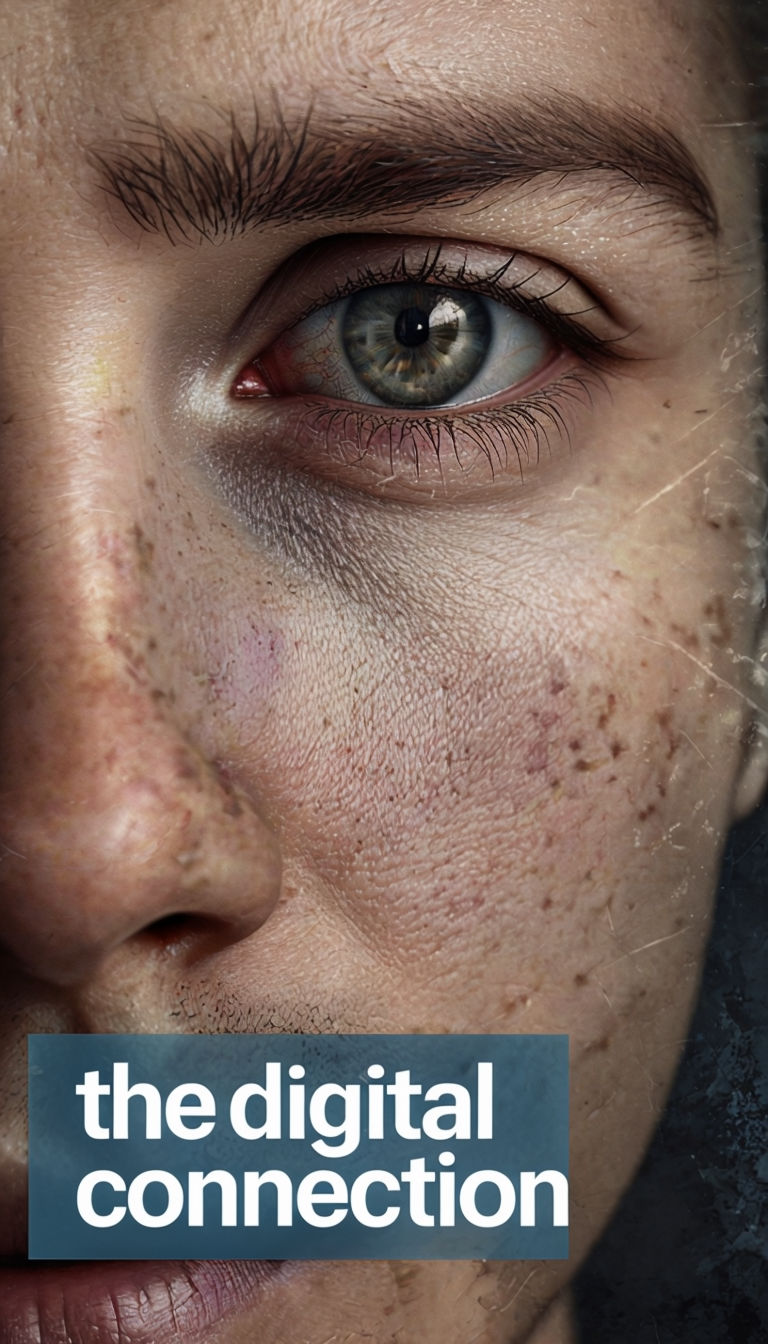 Intense Close-Up Eye Portrait with 'The Digital Connection' Text Poster