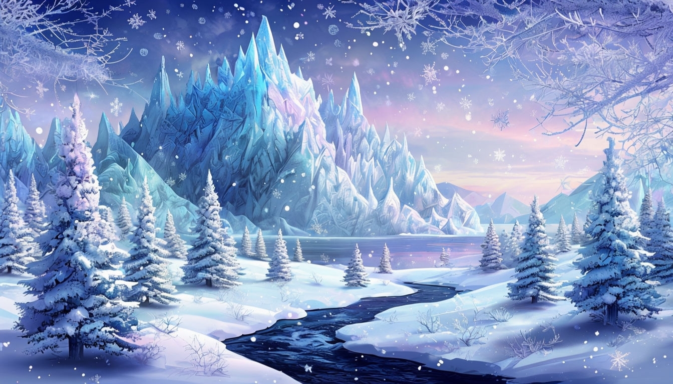 Tranquil Winter Wonderland Landscape Digital Art Background