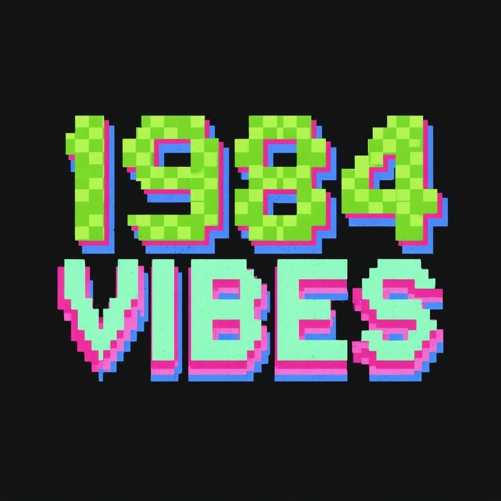 1984 Vibes Retro Pixel Art Sticker with Glitch Effect
