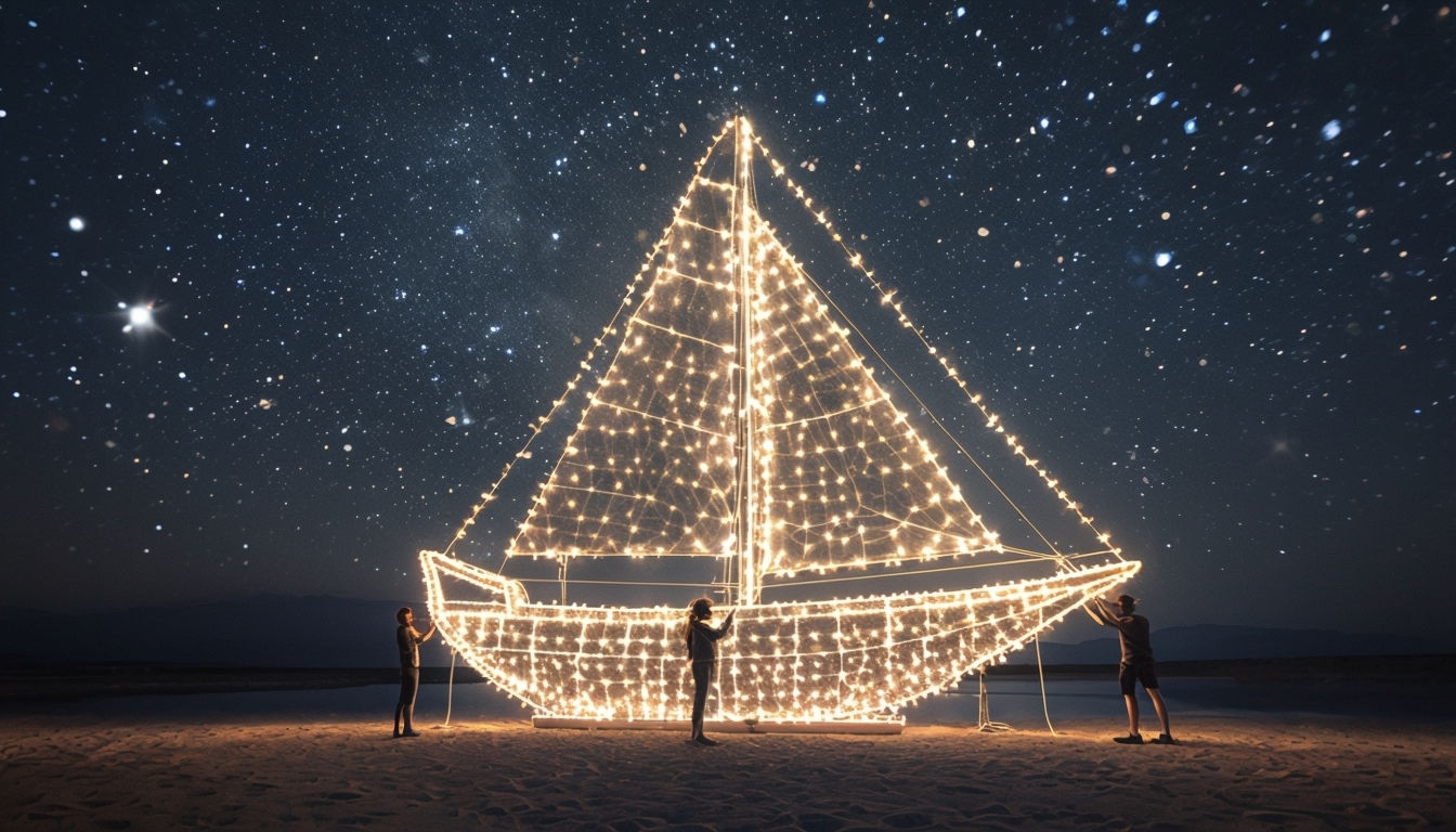 Illuminated Sailboat Under a Starry Night Sky Art