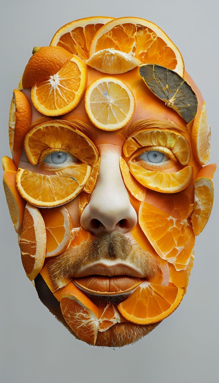 Surreal Orange Face Art Close-Up Photograph for Mobile Wallpaper