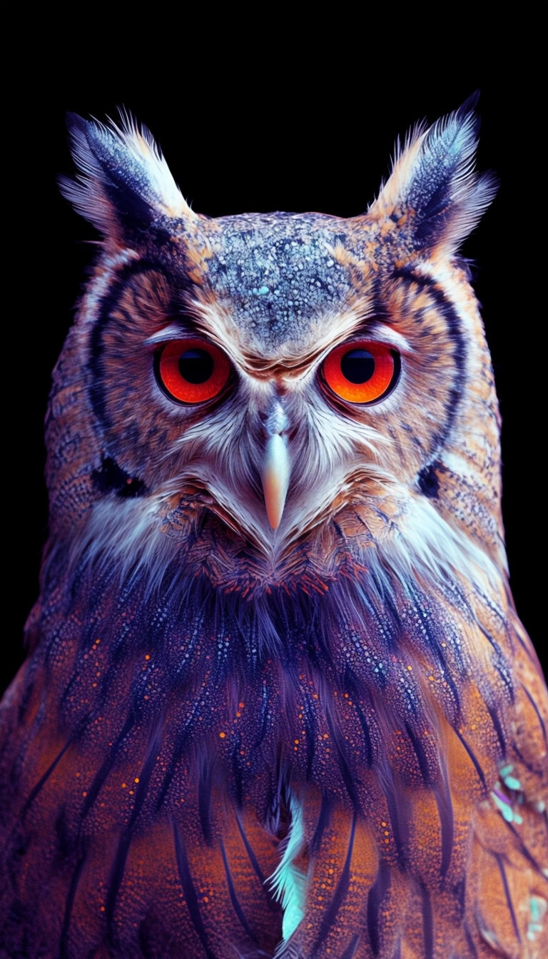 Mesmerizing Great Horned Owl Portrait with Hypnotic Eyes Mobile Wallpaper