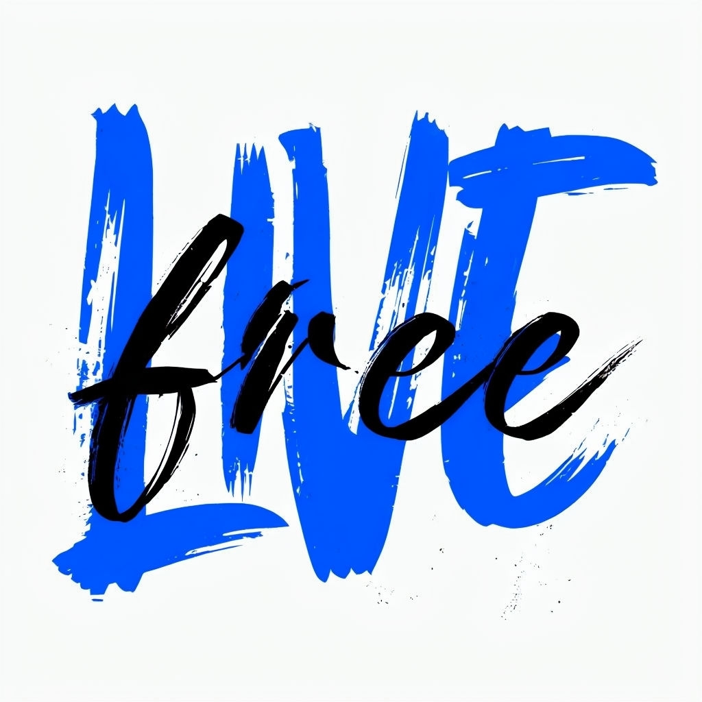 Bold Blue Live Free Brushstroke Typography T-Shirt