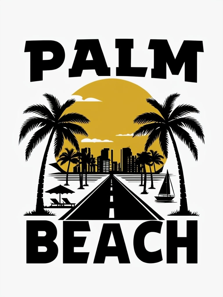 Classic Palm Beach Road Scene Graphic T-Shirt