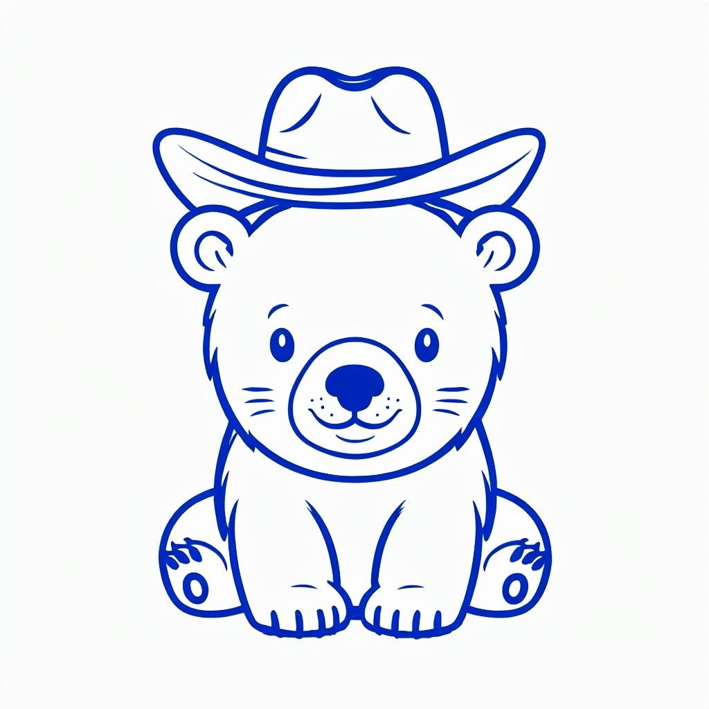 Minimalist Cartoon Baby Polar Bear with Cowboy Hat Mug