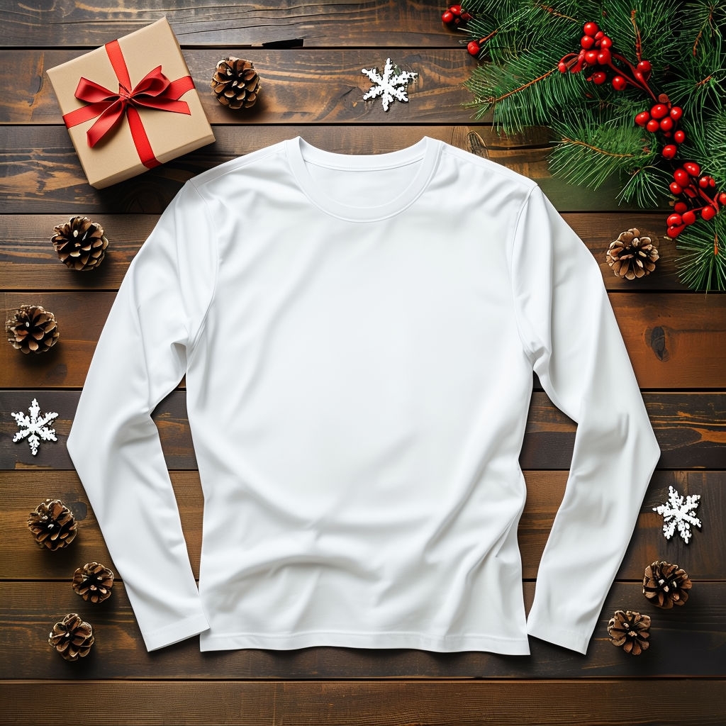 Festive Men's White Shirt with Holiday Decorations Mockup