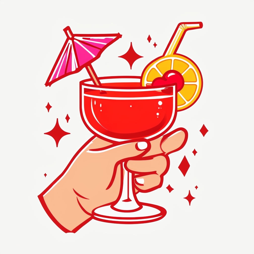 Vibrant Cartoon Hand Holding Coupe Glass with Cherry T-Shirt