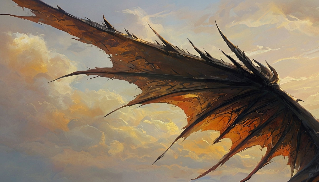 Majestic Dark Dragon Wings Against Serene Sky Virtual Background